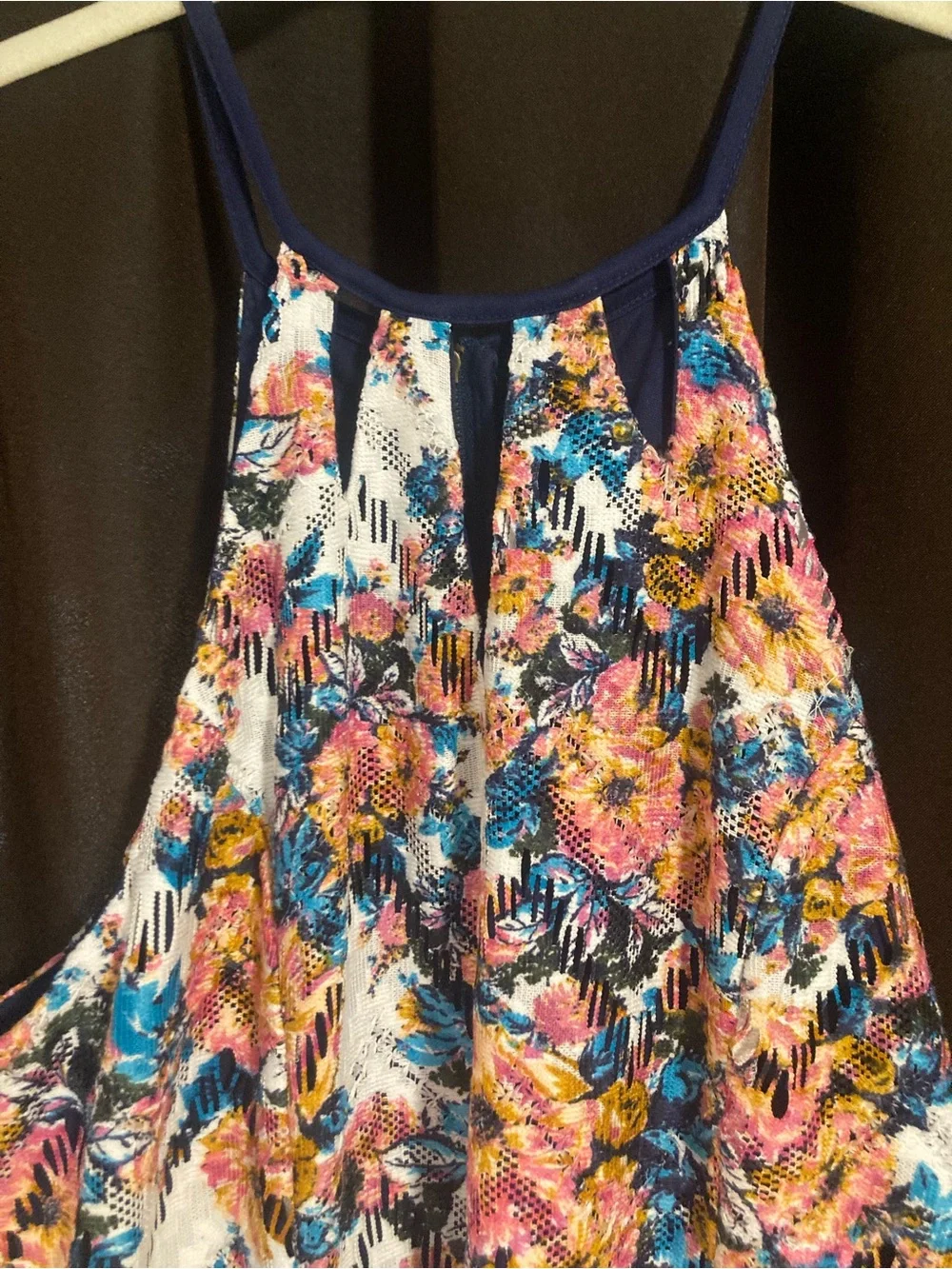 love, Fire Navy Girls Dress with Floral Trim